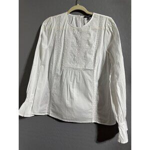 NYDJ White Long Sleeve Lace Detail Cotton Blouse XXS NWOT